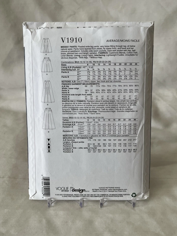 Vogue V1910 широкие ноги плиссированные брюки и шорты мисс необрезанный шитье узор 8-16 - Изображение 2 из 3