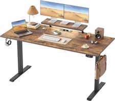Klicelor Height Adjustable Desk Electric Standing Desk with LED Lights Brown