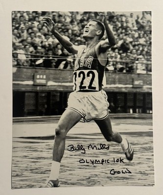 BILLY MILLS SIGNED 8x10 PHOTO USA OLYMPICS 10K METER GOLD MEDAL AUTOGRAPHED COA