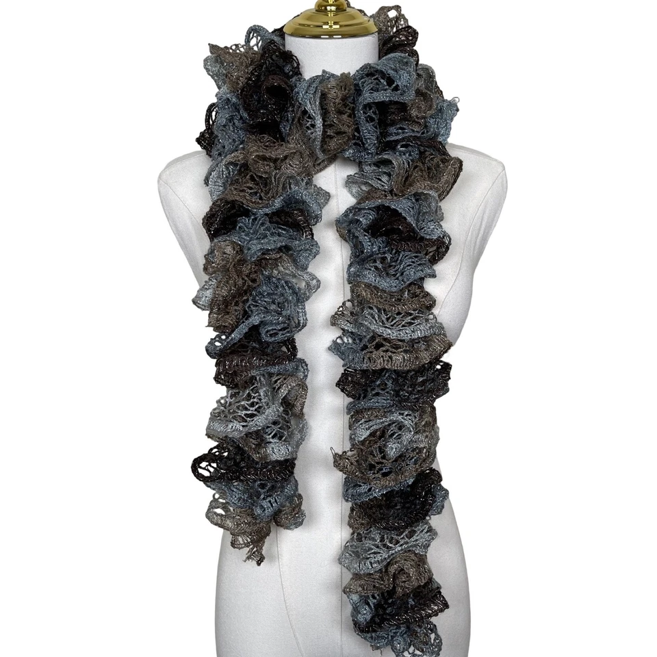 Bufanda De Colección Gris Marrón Gruesa Volantes Ajustada Brillante Boho Artística Y2K Hada Funky Foto 2 de 4