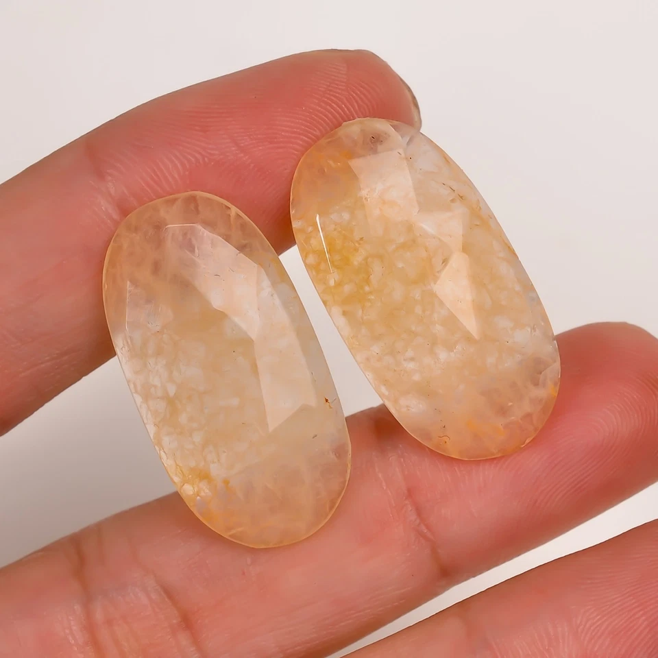 32 Ct Yellow Calcite Gemstone Pair 29x15x5 mm Oval Cut Translucent Loose Stones - Image 3 of 3
