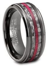 Mens Carbon Fiber Tungsten Carbide Ring Red Wood Wedding Band Gunmetal 8MM