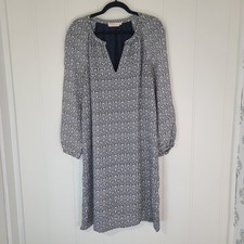 Tory Burch Dress, Navy Blue Beige V Neck Long Sleeve Pullover Size 14