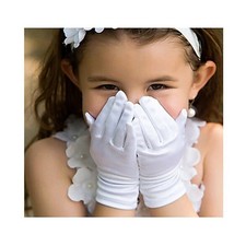 Girl's Holiday, Wedding, or Pageant White Satin Gloves Princess Glove Large