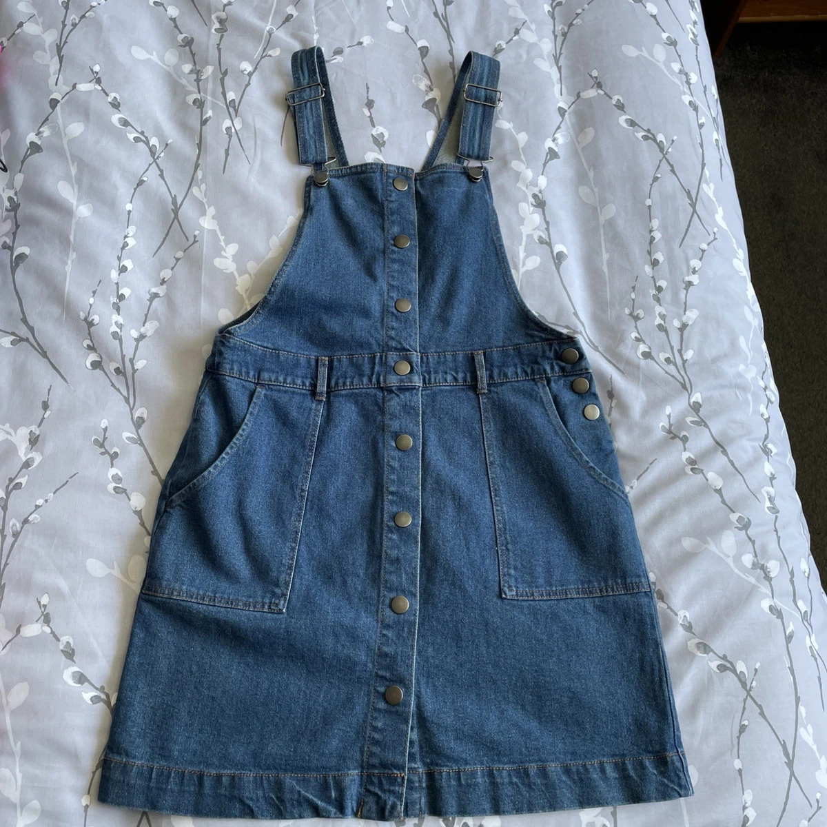 red herring denim dress Light Blue Red Herring Buckled Denim Mini Pinafore Dress