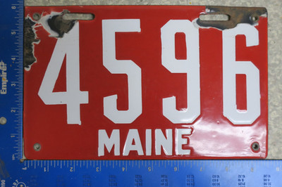 Maine Porcelain License Plate 1909 09 Tag First Issue # 4596 (AYCF)