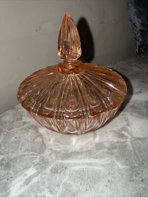 Vintage Indiana Pressglas (6'') Rosa Prinzessin 2 Stück Süßigkeitenschale mit Deckel