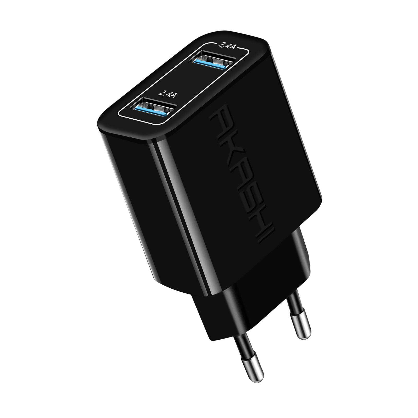 Dual USB-A 2.4A Fast Charger Compact Akashi Black Design  