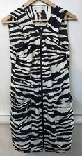 Michael Kors Ivory/Black Silk Sleeveless Zebra Shift Full Zip Dress Size 6 NWT
