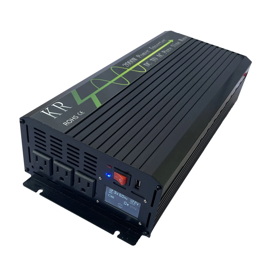 1000W 1500W 2000W Pure Sine Wave Power Inverter 12V DC to 120V AC LCD USB fromUS - Image 2 of 4