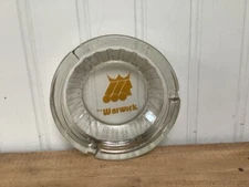 The Warwick Vintage Glass Ashtray Mustard Color Insignia 3 Slots