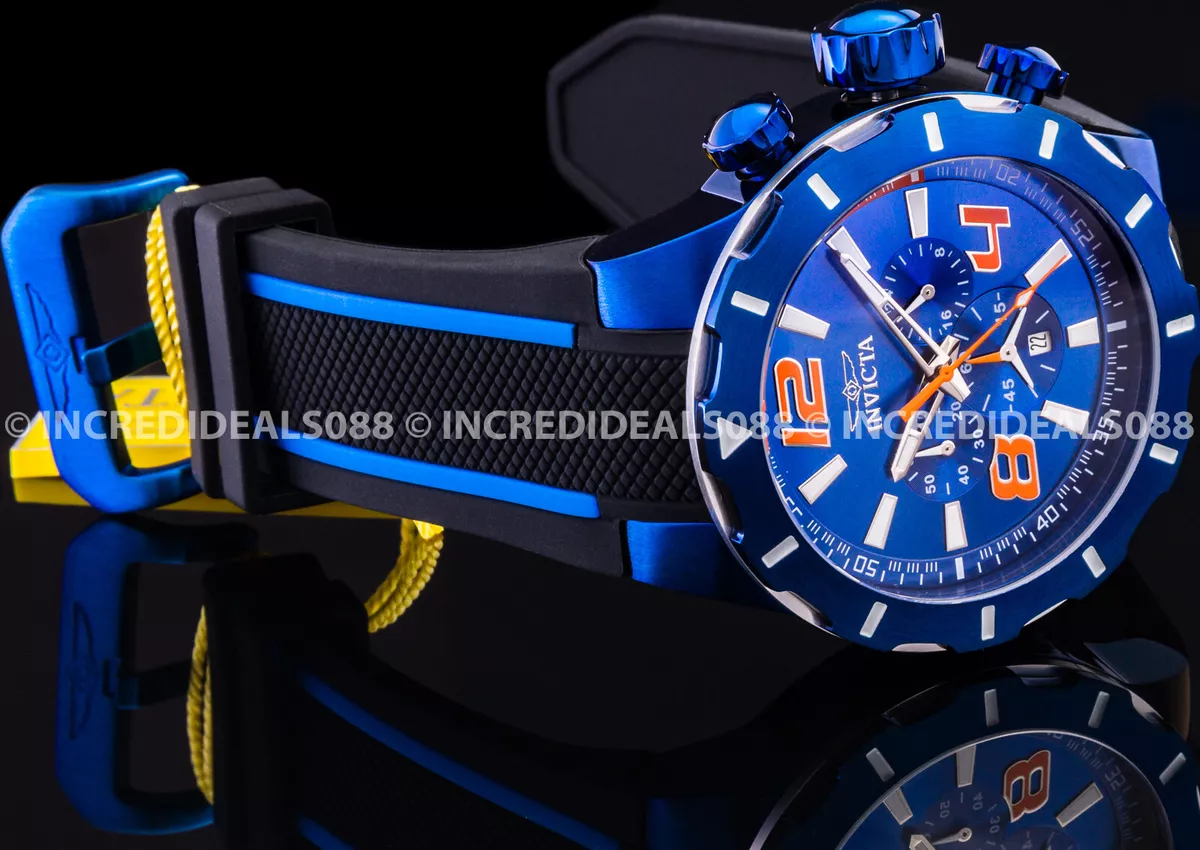 Invicta S1 RALLY TURBO Chronograph BLUE RED Dial BLACK Strap Men