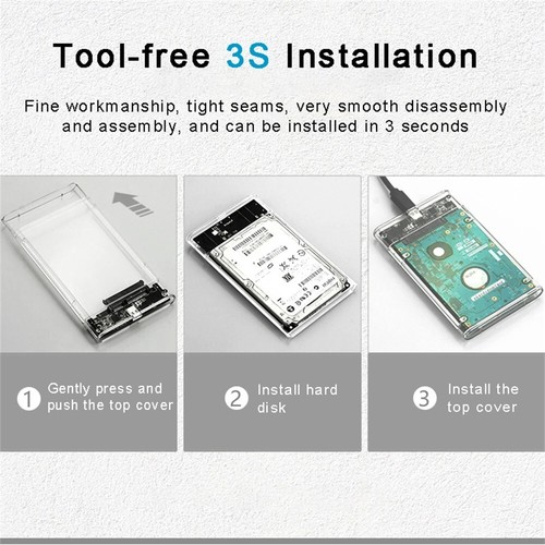USB 3.0 to SATA III 2.5" HDD/SSD Enclosure Transparent Case UASP Support Gift - Picture 3 of 24