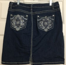 Nine West size 8/28 dark wash blue jean denim skirt bling pockets women's