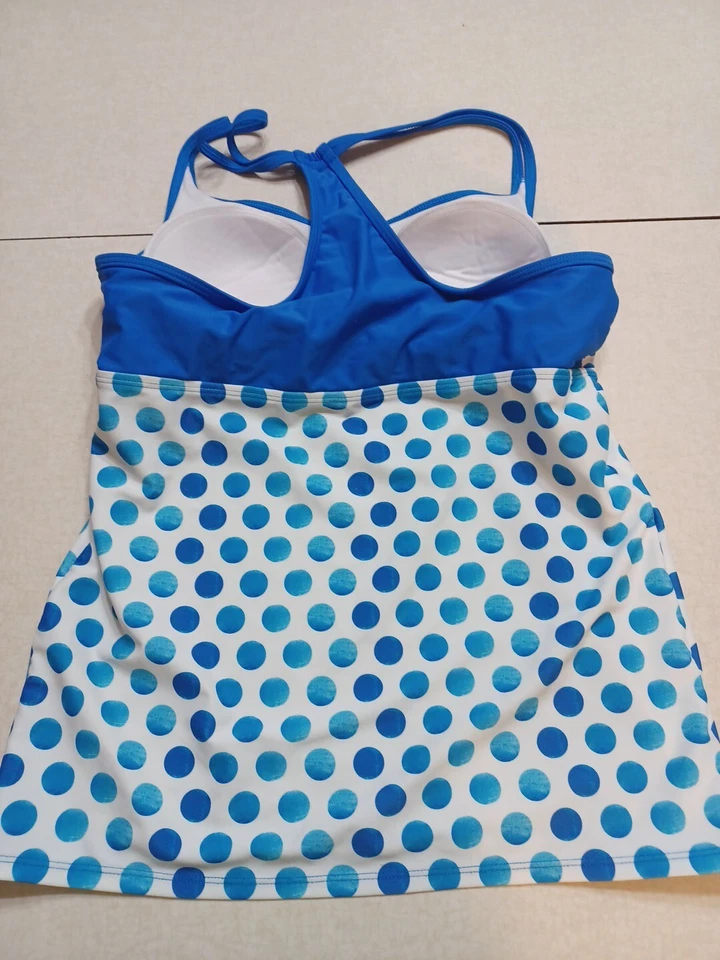 Top de natación Lime Ricki Tankini talla XL blanco azul lunares acolchado playa Foto 4 de 4