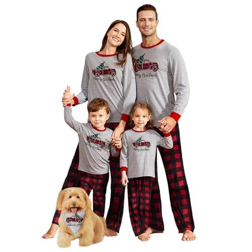 Family Christmas Pajamas Matching Sets PJ's 3-6 Months Kids Grey Truck - Picture 2 of 7