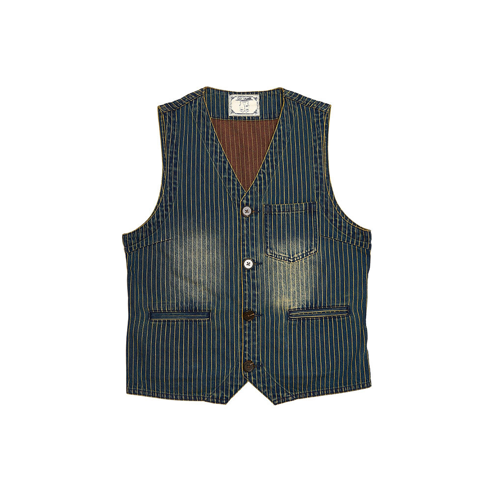 13.5oz Cotton Mens Selvedge Denim Vest Retro Distressed