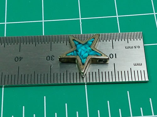 Vtg Sterling Silver Inlay Crushed Turquoise Stone Thick STAR Slide Charm Pendant - Imagen 7 de 16