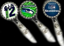 seattle Seahawks lot of 3 work Retractable Reel ID Badge Holder nurse Cna Rn