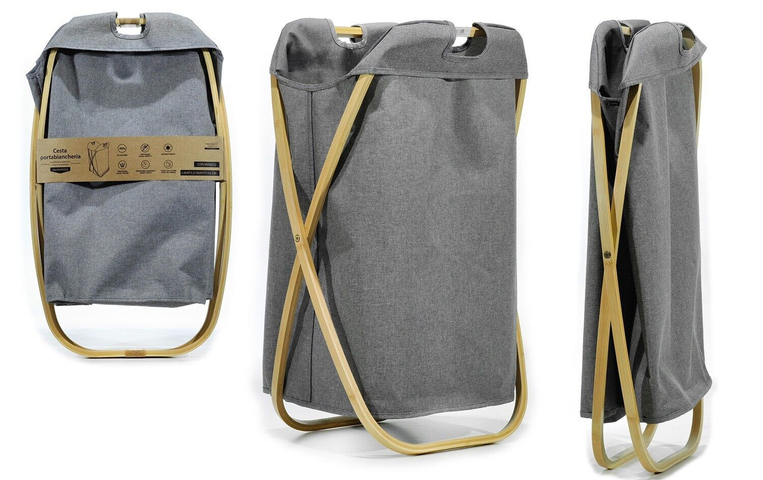 Cesta Panni Sporchi Grigio Salvaspazio | Cesto Bucato con Manico