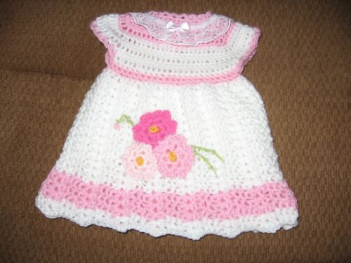 New Handmade Crocheted Pink/White Fits an American Doll Dress