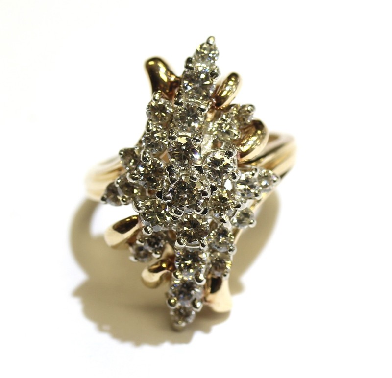 14k yellow gold 1.95ct SI1 VS2 G diamond cluster ring 11.6g estate vintage 8