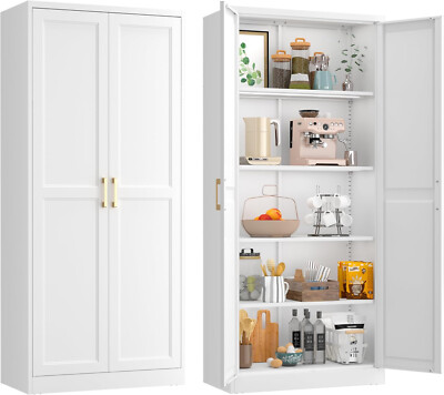 71'' Tall Kitchen Pantry Storage Cabinet, White Freestanding Cupboard Cabinet wit