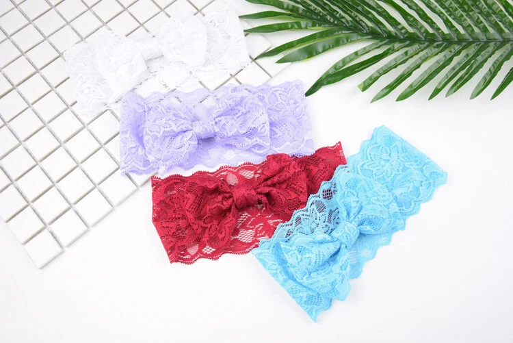 2025 6PCS Baby Toddler Headbands Lace Bow Flower Hair Accessories Red/White/Blue - Image 3 of 4