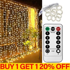 300 LED Outdoor Curtain Fairy String Lights Hanging Gazebo Patio Window Garden