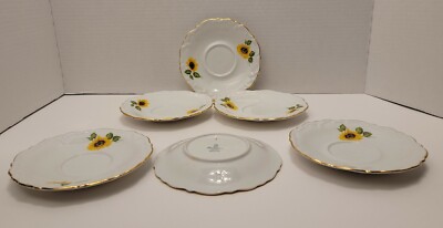 Winterling Saucer 6 Roslau Bavaria Germany China White Sunflower Gold Trim