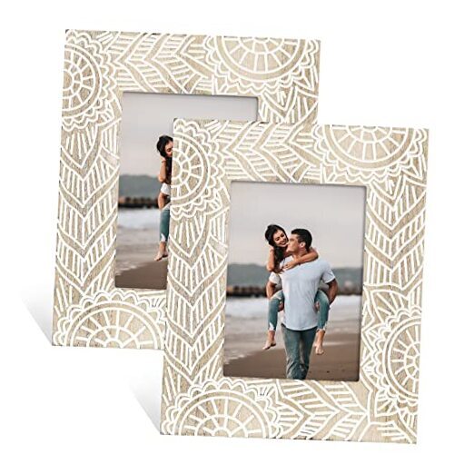 Boho Picture Frames 4x6, 2 Pack Engraved Farmhouse Wedding Picture Frame,-image