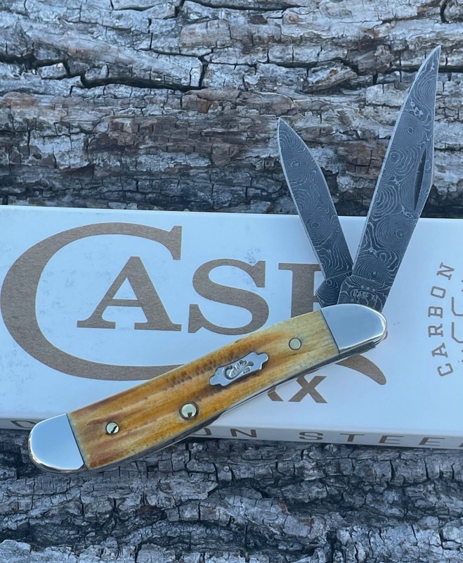 CASE XX ** 2023 BURNT GOLDENROD DAMASCUS SECOND CUT PEANUT KNIFE KNIVES