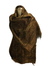 Brown Pashmina 55% Silk 45% lightweight fringe scarf wrap 28x72” EUC