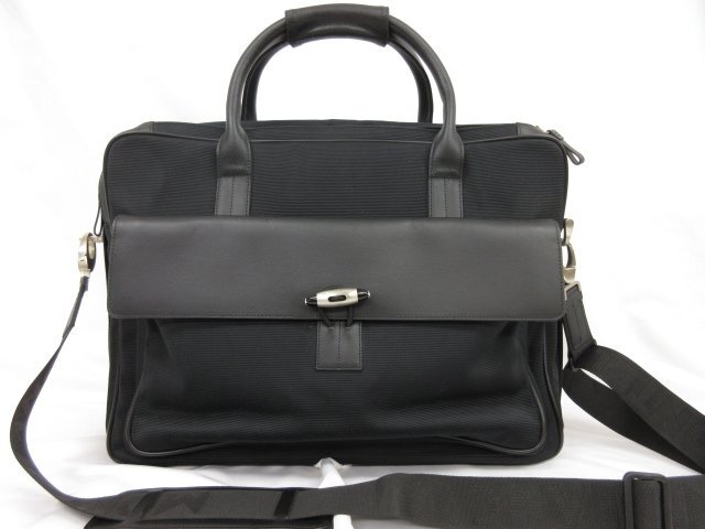 Men's Montblanc Nylon Leather Expandable Briefcase 2Way Shoulder Bag Black