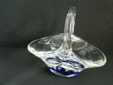 Vintage Maude and Bob St Clair  Paperweight Glass Basket Blue & White 1975