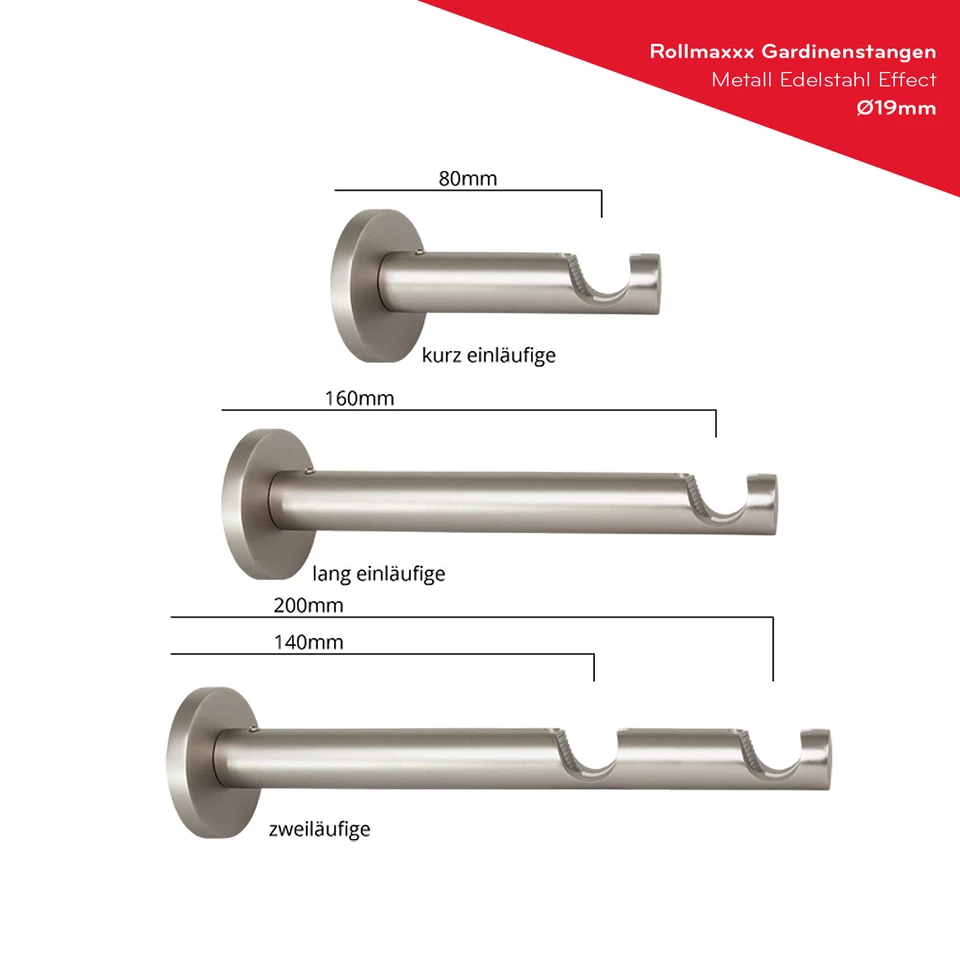 Gardinenstange Vorhangstange 19mm 1-läufig/2-läufig Edelstahl Design TOP Modern - Bild 2 von 3