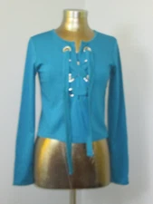 NWT Rue21 Blue Lace Up Top Womens Size L Chest 33 Long Sleeve Stretch 216-30085