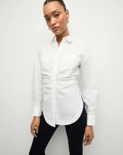 VERONICA BEARD Bosco Ruched Shirt White 6