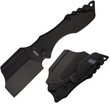 S-TEC Frame Folding Knife 4 Stainless Steel Cleaver Blade Black Stainless Handle