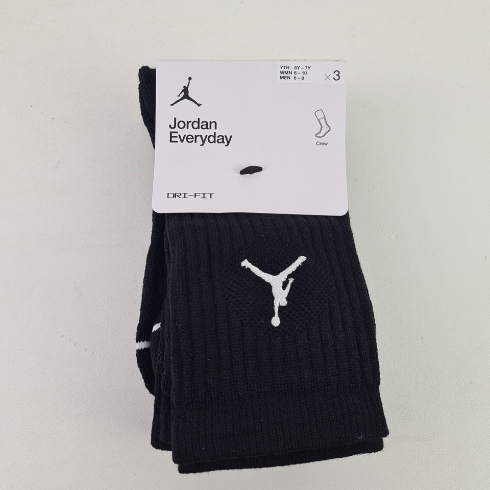🚨 Nike Jordan Everyday Crew Socks Mens 3 Pairs Black DX9632 010