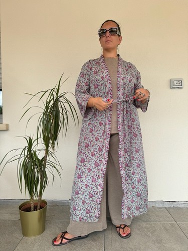kimono di seta lungo, kimono con cintura, kimono vestaglia, kimono boho donna - Foto 10 di 13
