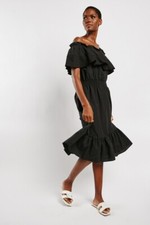 Miss Look Ladies Ruffle Black Overlay Beach Dress with Optional Belt Size 10