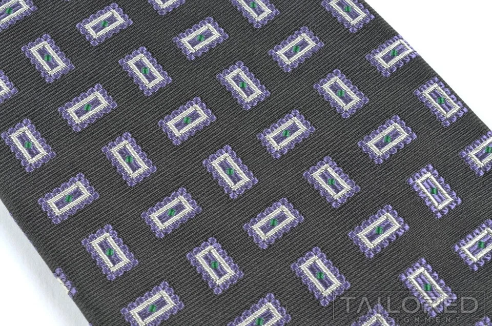 Corbata de lujo LEONARD LOGSDAIL negra geométrica 100 % seda para hombre - 3,50" Foto 3 de 4