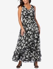 Jessica London Plus Size Black Brushed Floral Flyaway Maxi Dress Size 36W