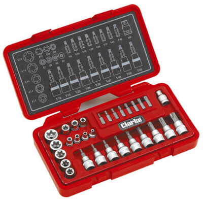 Clarke International PRO162 1700562 Torx Star Buchsen und Bit Set 29 Stück