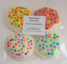 New Felt Set of 4 Colorful Confetti Cookies Used at Pre-Schools Felt Food Fun