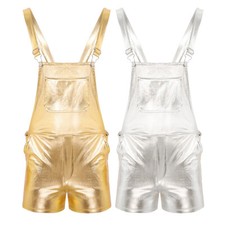 Men's Shiny Shorts Dungarees Suspender Hot Pants Leotard Bib Overall Jumpsuit
