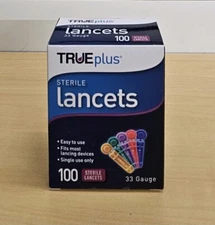 Trueplus NI743533 Sterile Lancet - 100 Count Exp 2028 - 2029 NEW Sealed Box