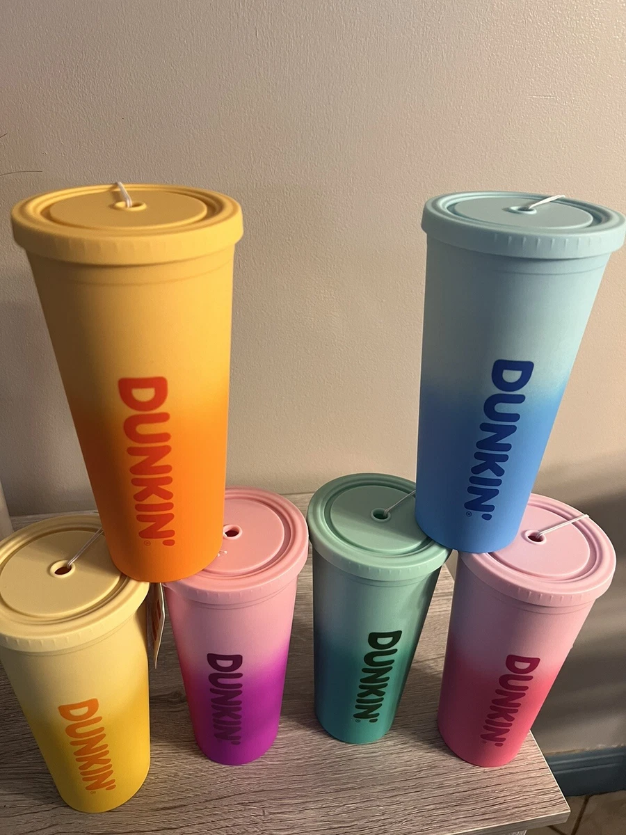 2023 New Dunkin Donuts 24oz Purple Pink rainbow acrylic Travel Cup Tumbler  straw