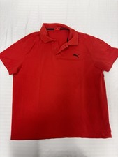 Puma Shirt Men's XL Red Collared Short Sleeve Polo With Logo Black Cat Cotton